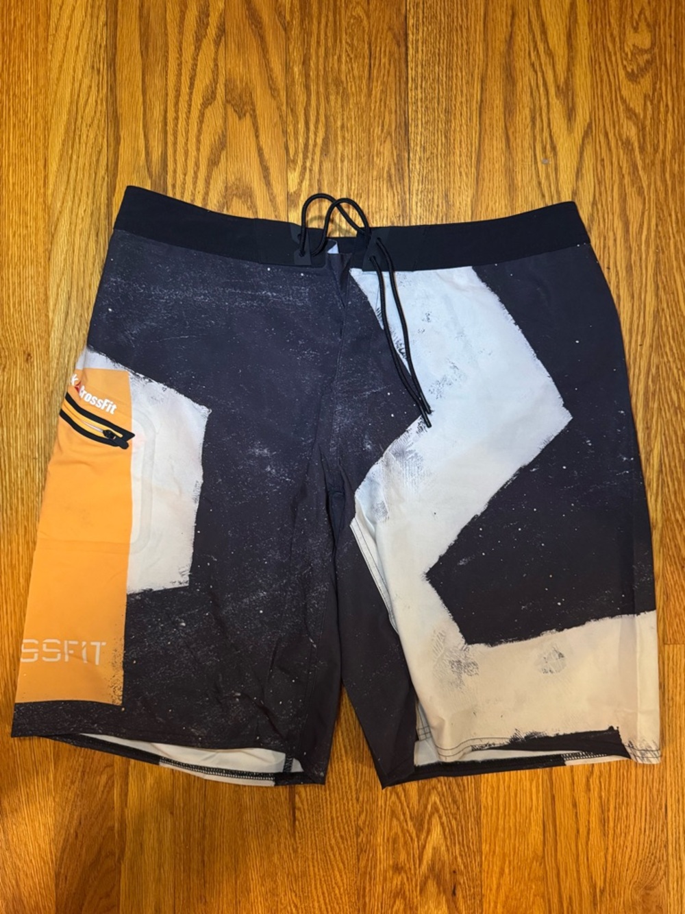 Reebok Black, White & Orange Graphic Swim Boardshorts